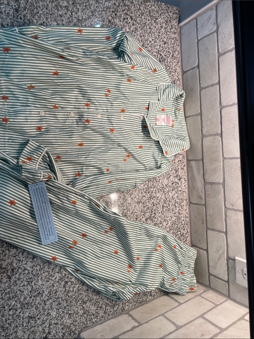 Wondershop Green & White Striped Pajama Top with Orange Fox Prints